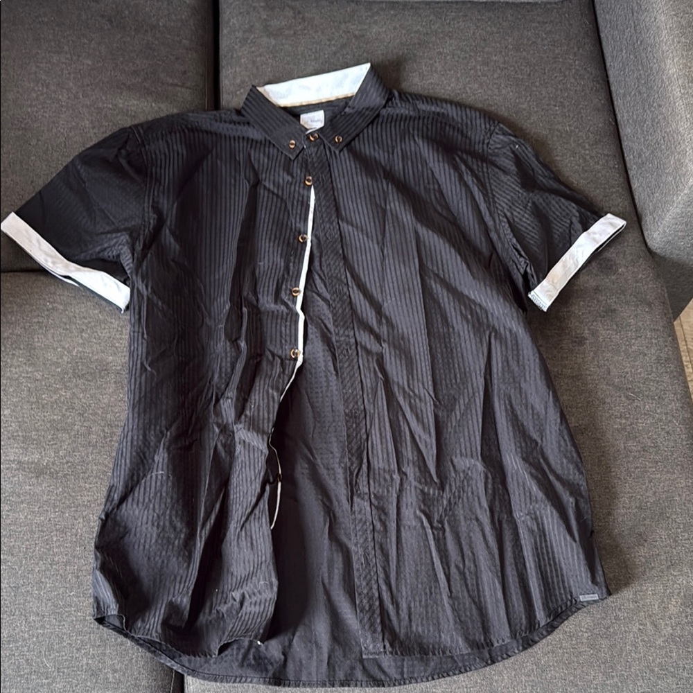 Black Casual Button Down Shirt with White Trim
